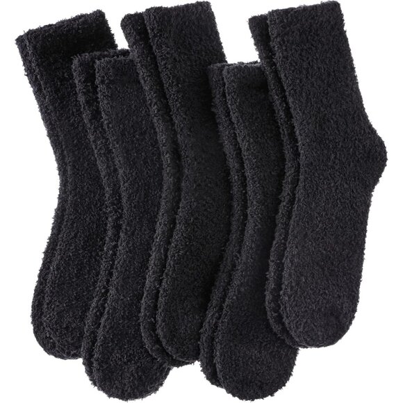 Women Fuzzy Socks Cozy Fluffy Winter Warm Slipper Microfiber Soft Sleep Black - Picture 1 of 6